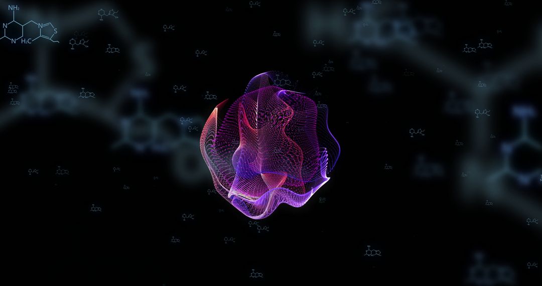 Glowing Digital Shape with Molecular Structures on Black Background