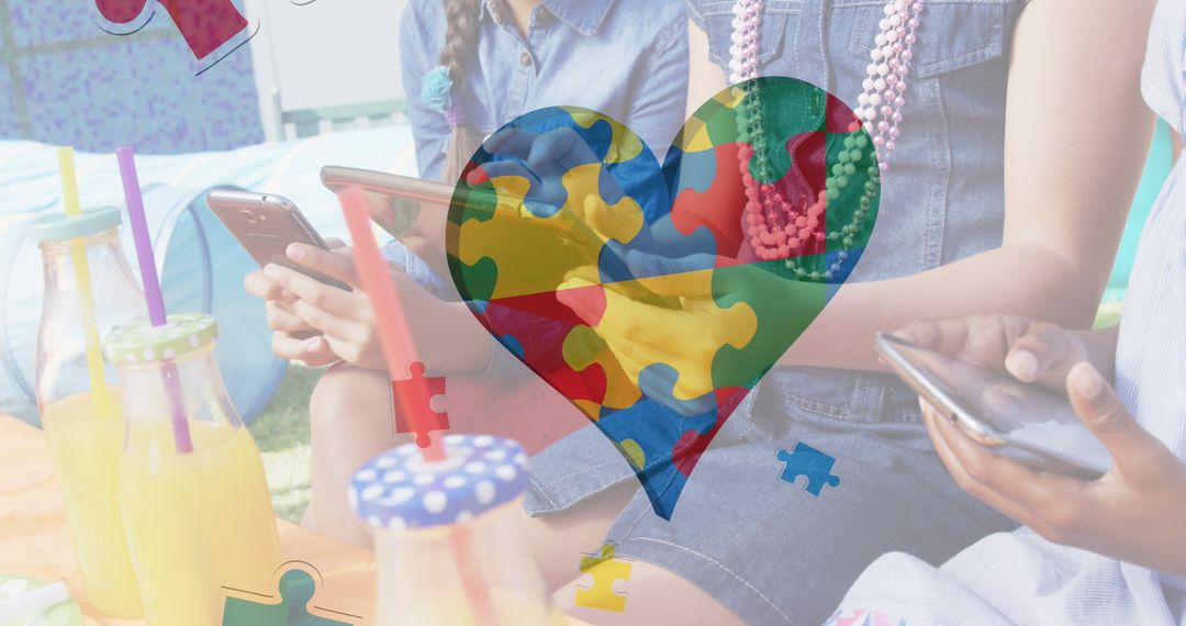 Colorful Puzzle Heart Symbolizing Autism Awareness with Diverse Children