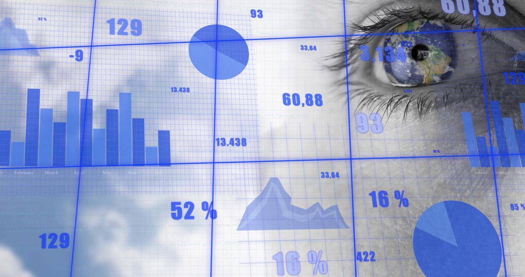 Close-up Eye Amid Digital Global Data Visualization