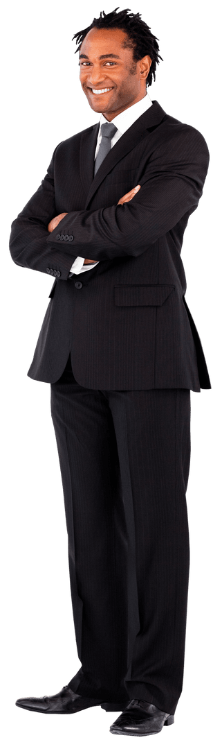 Confident Businessman Smiling with Crossed Arms on Transparent Background