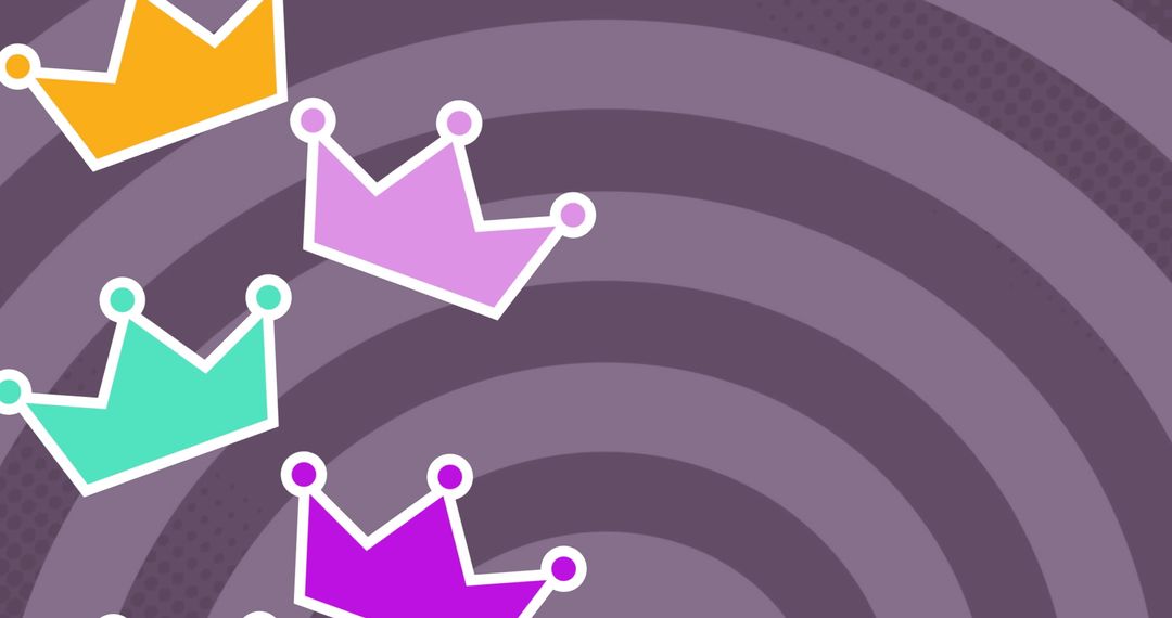 Colorful Crowns Falling on Purple Stripe Background