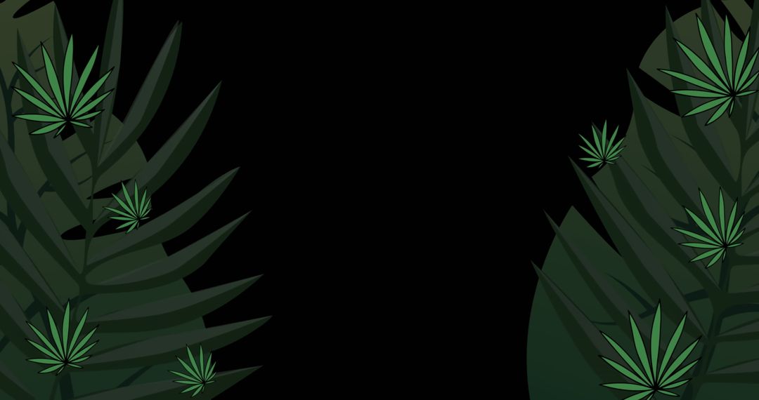 Tropical Leaves Frame on Black Background