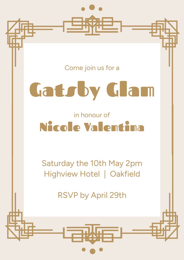 Elegant Gatsby Glam Event Invitation with Art Deco Border - Download Free Stock Templates Pikwizard.com