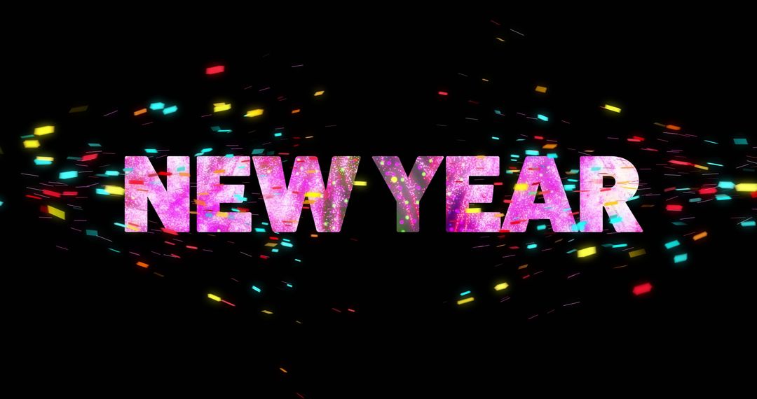 Explosive New Year Text with Vibrant Fireworks on Black Background