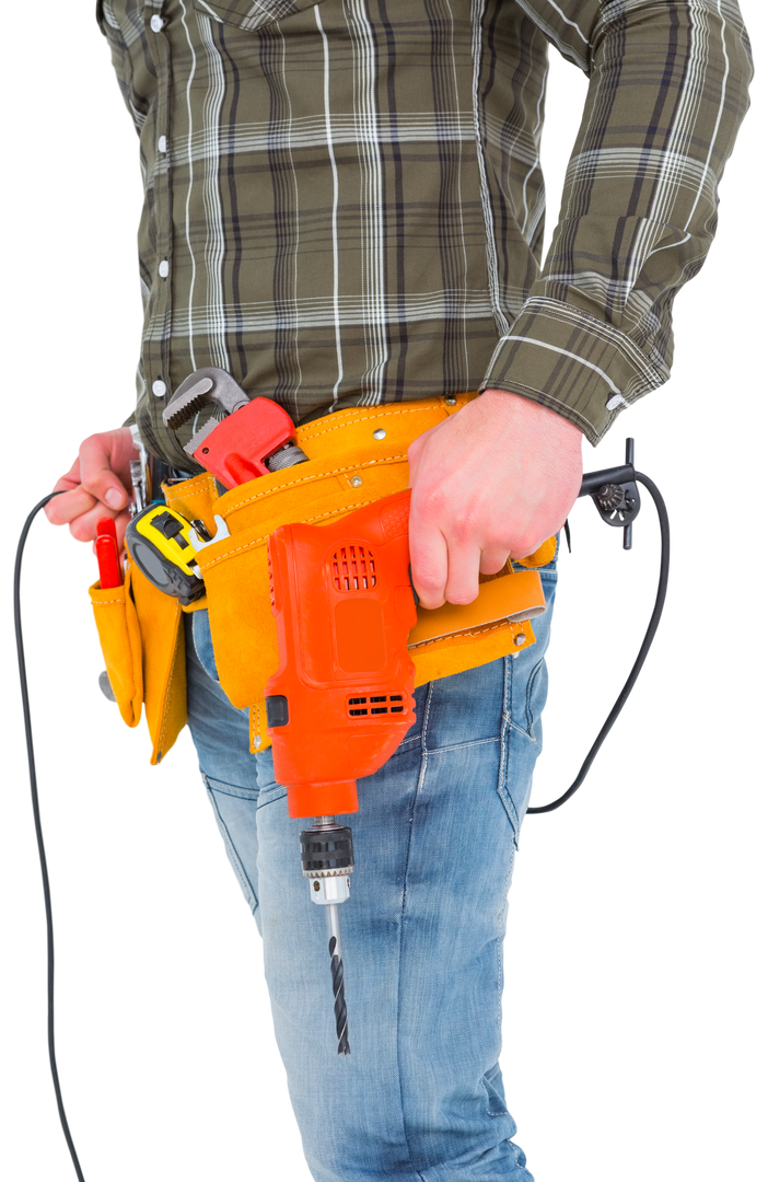 Transparent Male Manual Worker Holding Drill Machine and Wearing Tool Belt - Download Free Stock Images Pikwizard.com