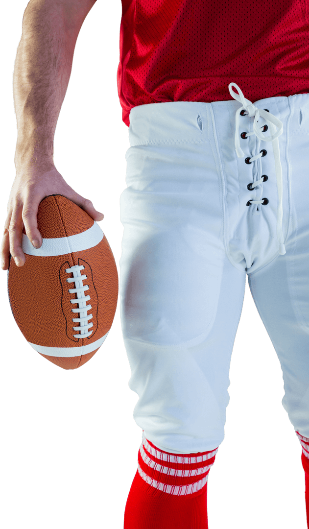 Transparent Close-Up of American Football Player Holding Ball