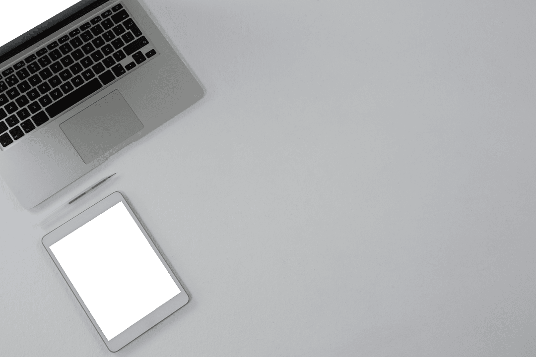 Transparent Workspace with Laptop and Tablet for Remote Work Setup