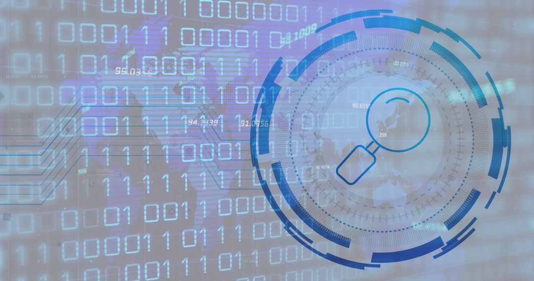 Digital search and analytics concept with binary code