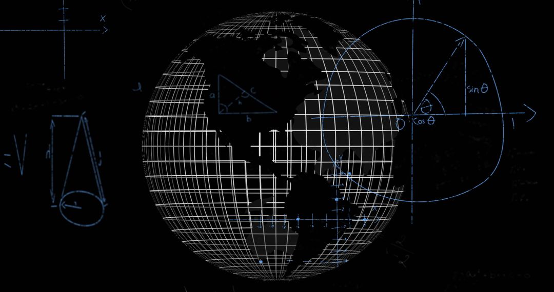 Digital Globe with Mathematical Data on Black Background