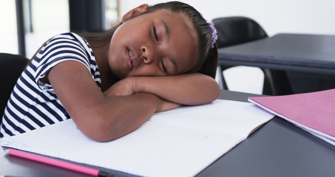Young Student Sleeping at School Desk Tired During Class