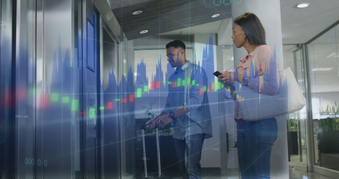 Financial Growth Overlay on Diverse Business Professionals Interacting - Free Images, Stock Photos and Pictures on Pikwizard.com