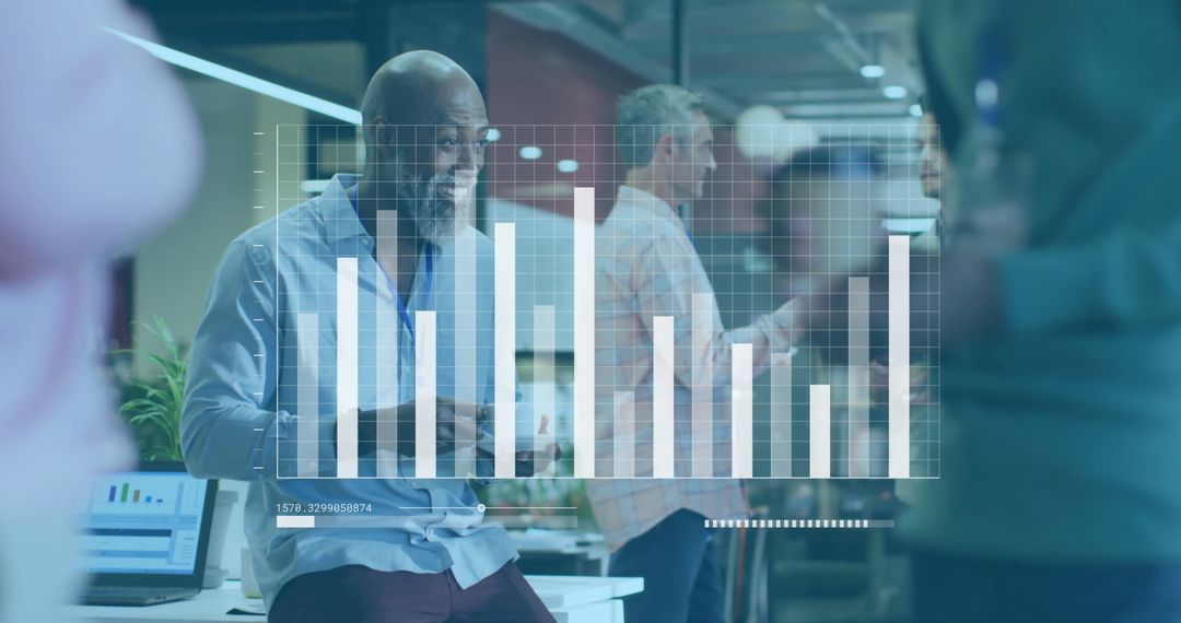 Diverse Business Team Collaborating with Digital Data Projections