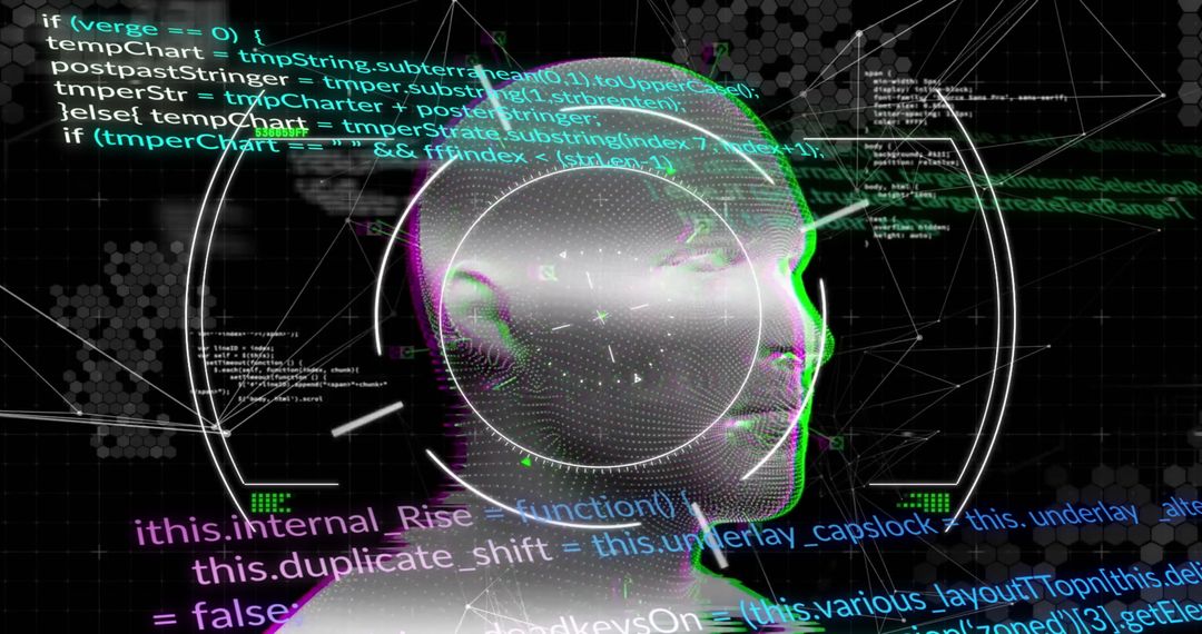 Futuristic ai algorithm operating over digital human head