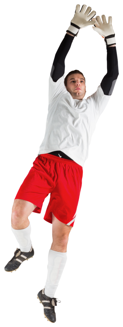 Transparent photo of soccer goalkeeper in white jumping to catch ball - Download Free Stock Images Pikwizard.com