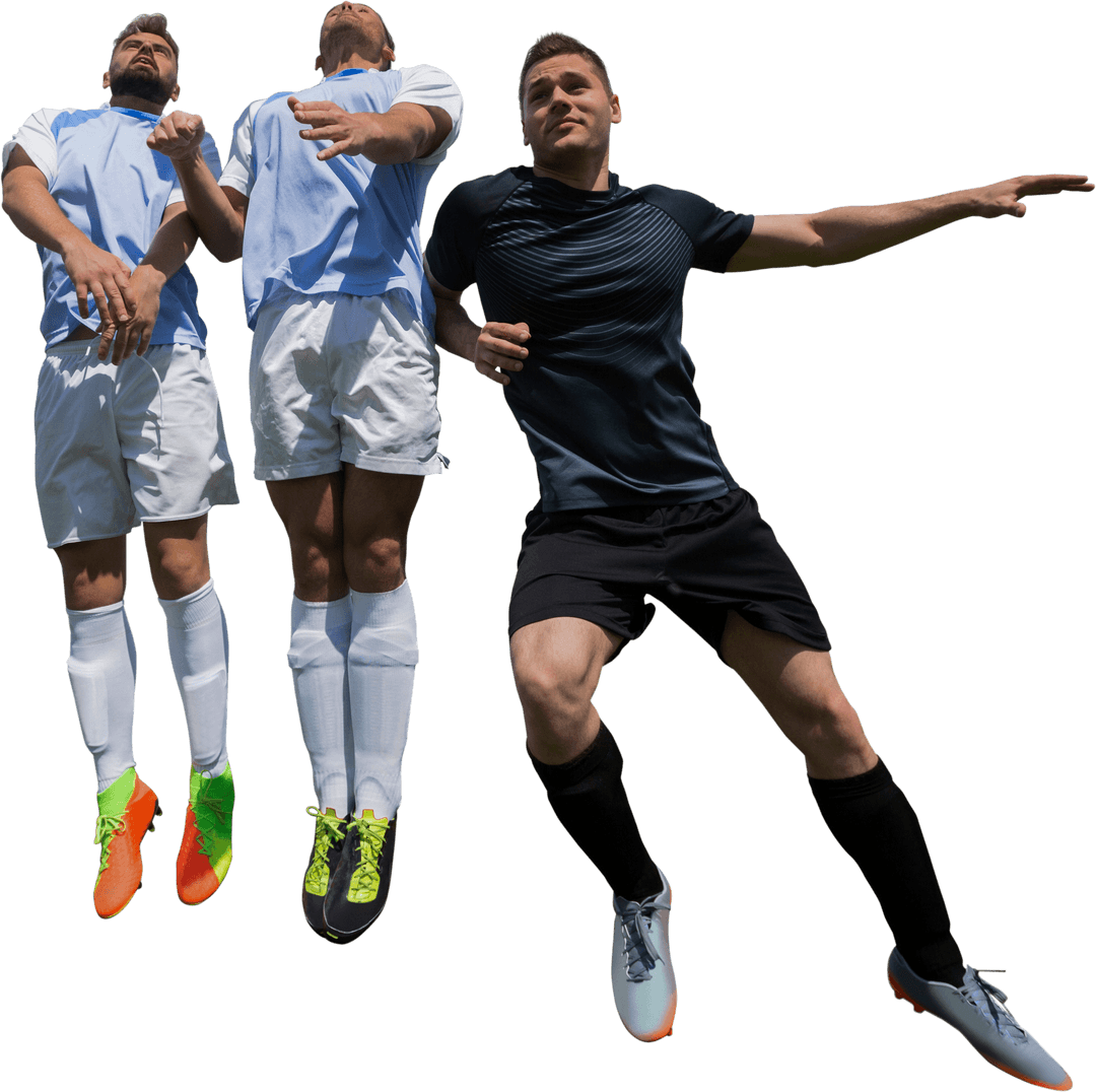 Transparent Soccer Players in Air Action Pose