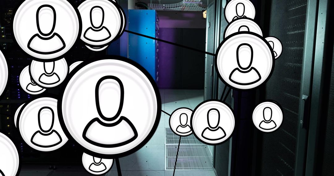 Digital Human Icons Linking Technology and Networking with Server Background