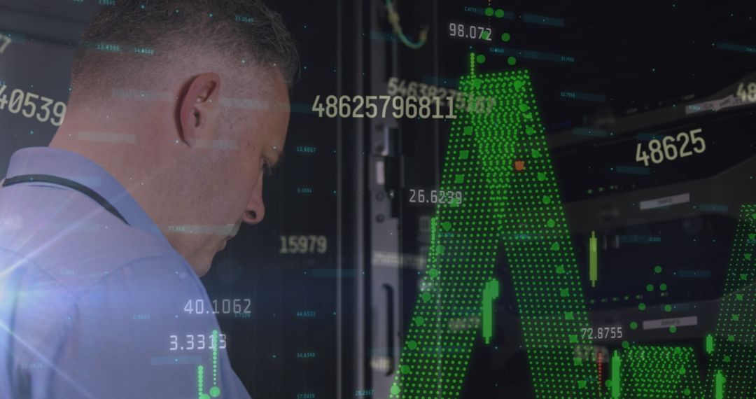 Technician Analyzing Data in Futuristic Server Room