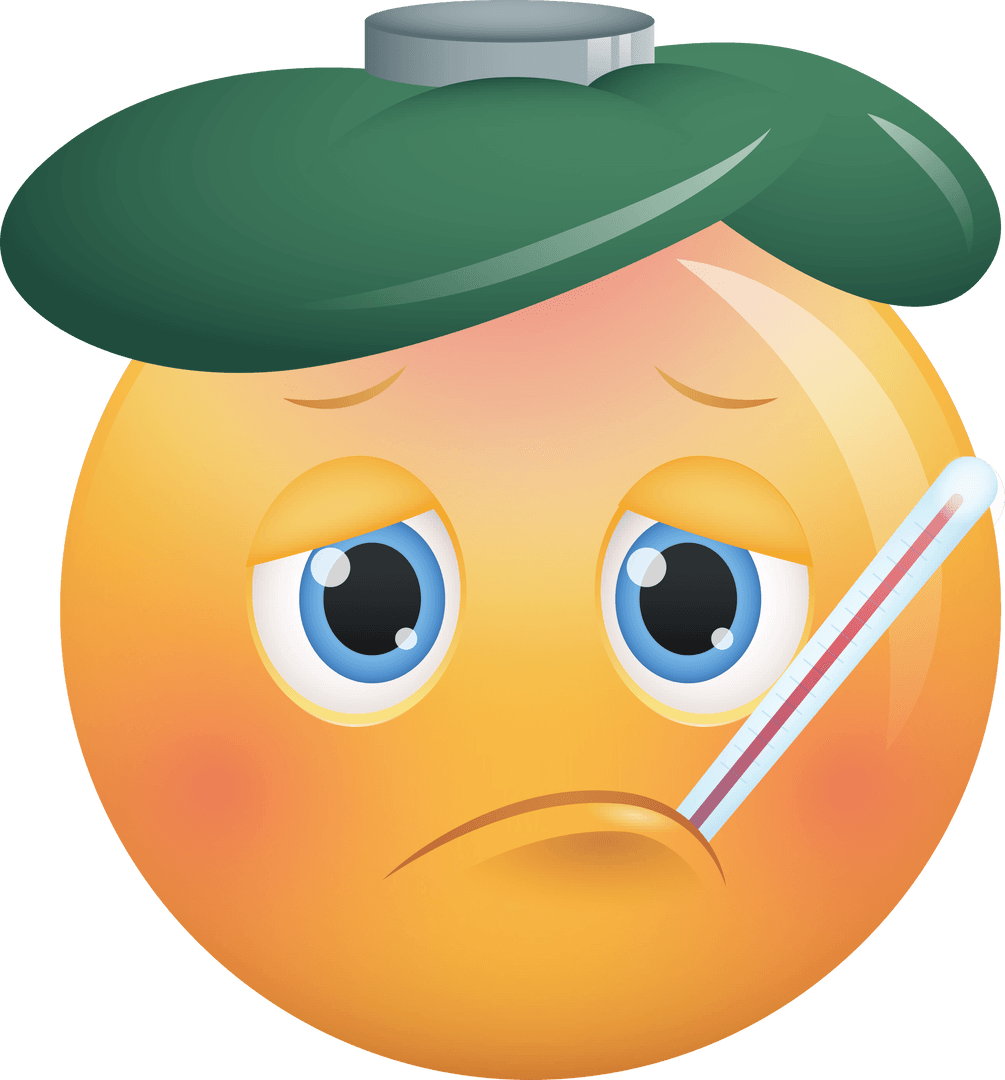 Sick Emoji with Thermometer on Transparent Background