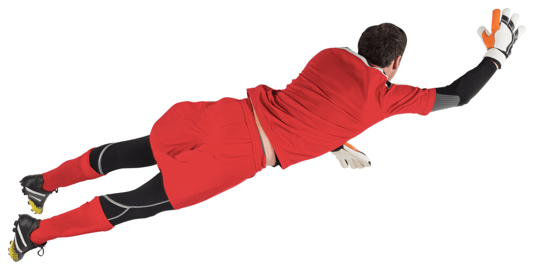 Male Goalkeeper in Dynamic Dive on Transparent Background