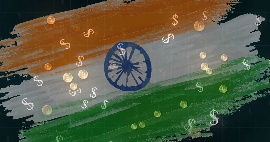 Cryptocurrency Symbols Over Indian Flag Illustrate Global Finance