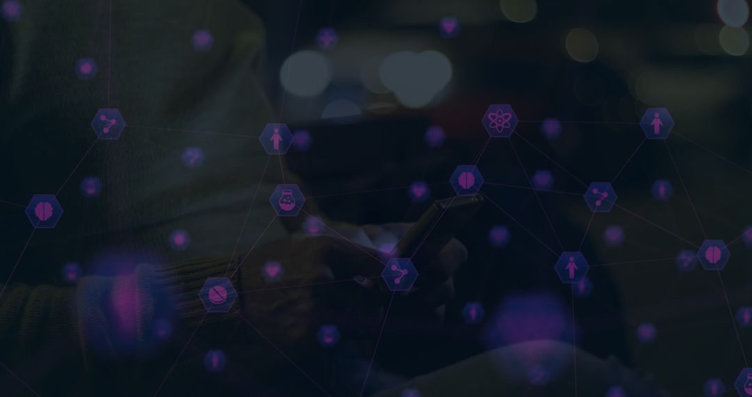 Businessman Using Smartphone with Media Interface Icons Overlay