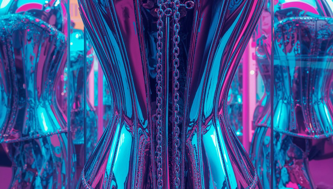 Futuristic Metallic Torso with Chains in Neon Reflection