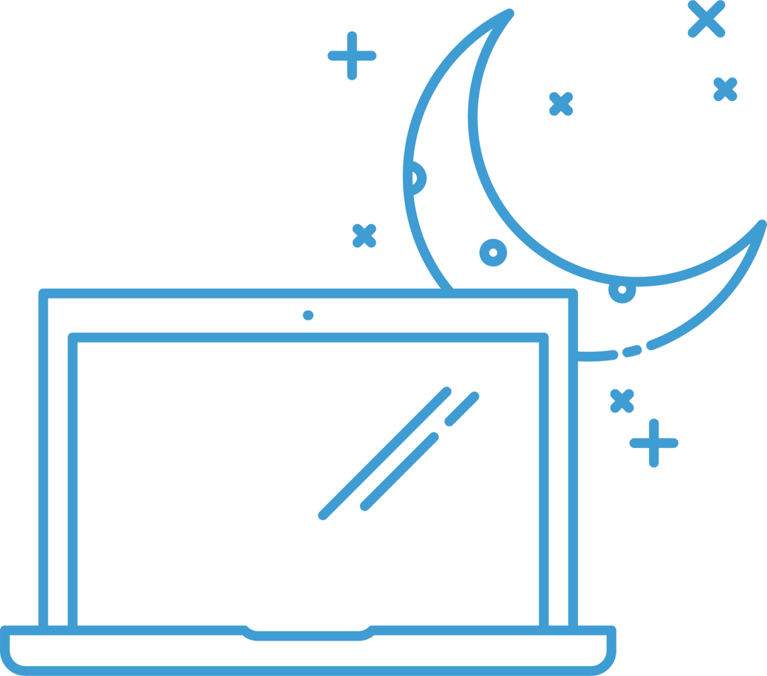 Transparent Digital Illustration of Blue Laptop and Crescent Moon - Download Free Stock Images Pikwizard.com