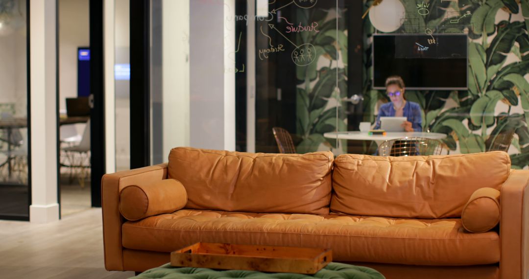 Modern Office Lounge with Comfortable Seating and Active Work Environment