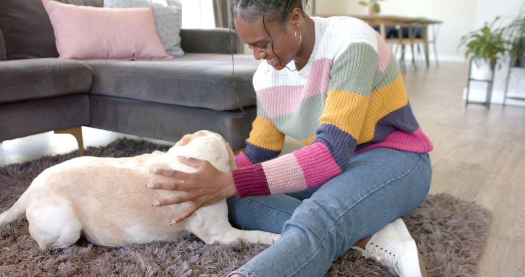 Woman Relaxing and Enjoying Bonding Time with Her Dog