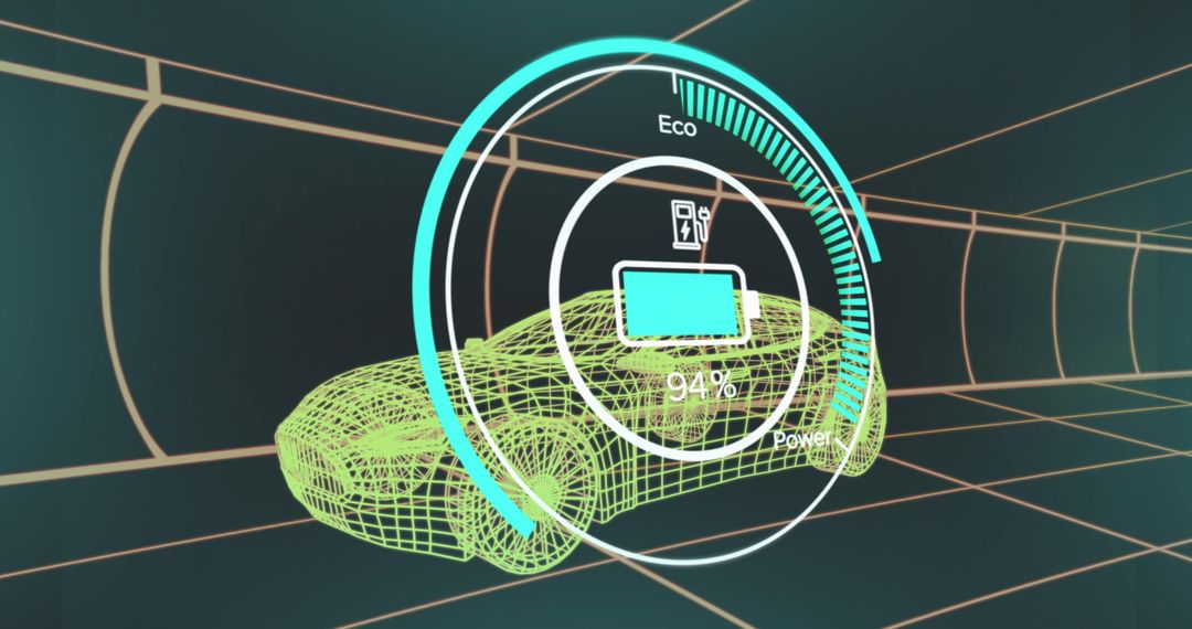 Digital Wireframe Car with Energy Data Interface Illustration