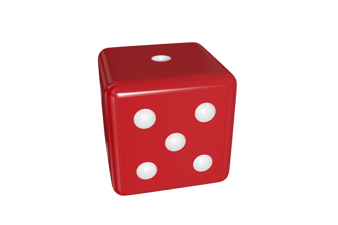 Transparent 3D Red Dice With White Pips Displaying Number One