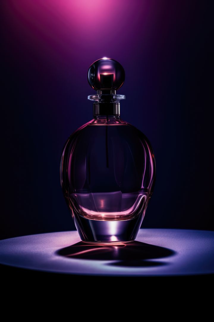 Curved glass perfume bottle in dark purple light, created using generative ai technology - Free Images, Stock Photos and Pictures on Pikwizard.com