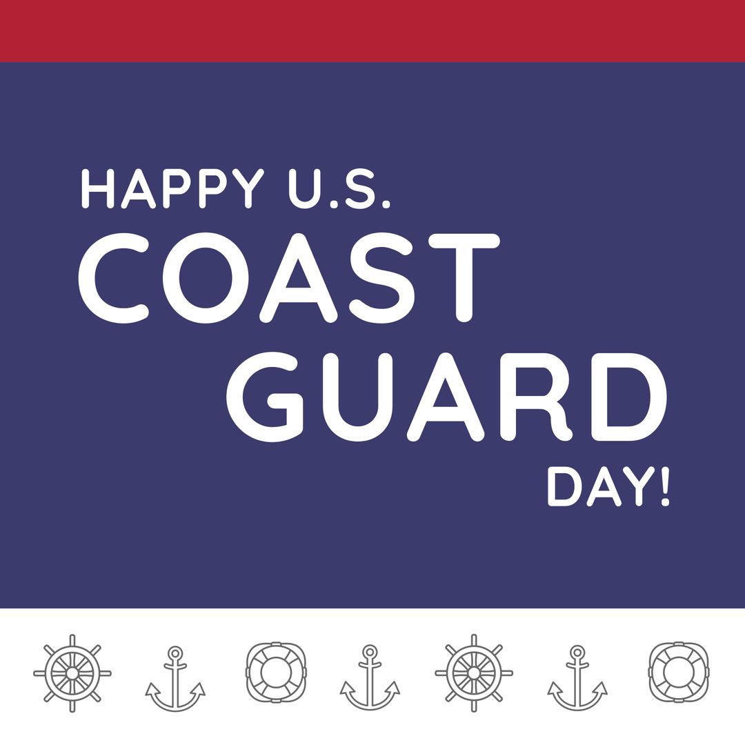 Happy US Coast Guard Day Celebration with Nautical Symbols