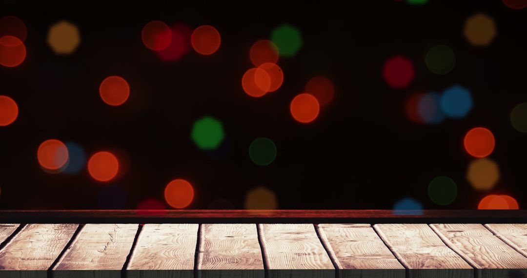 Festive Bokeh Lights with Wooden Surface - Christmas Background