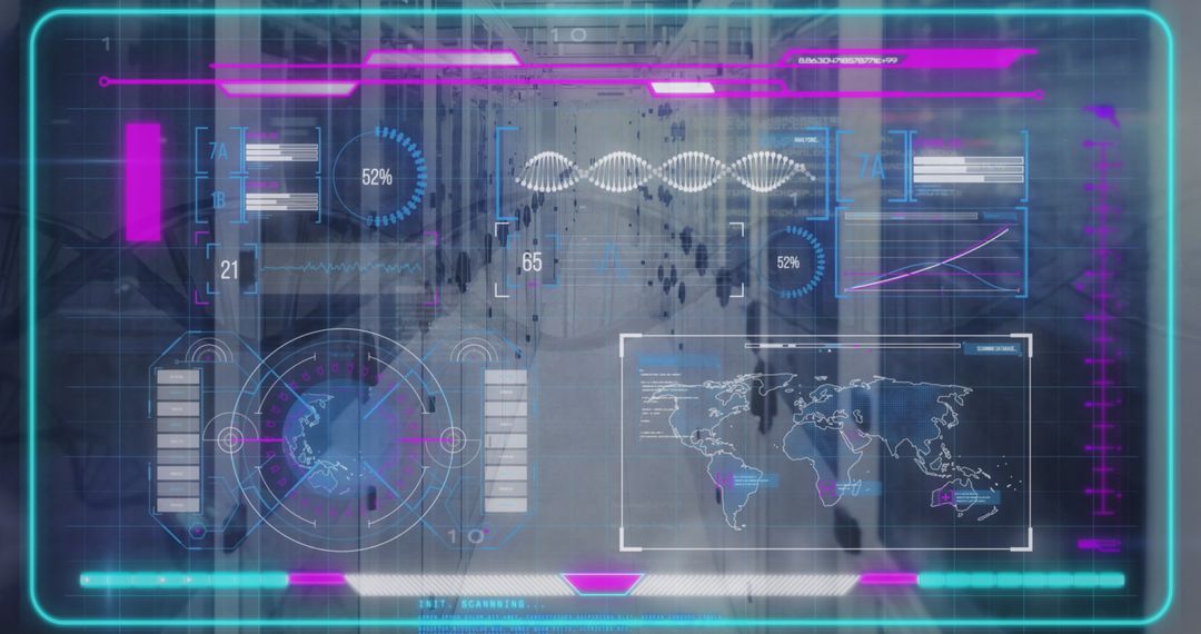 Futuristic Infographic Interface in Server Room