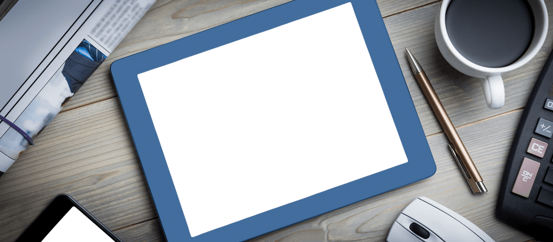 Digital Tablet with Coffee on Transparent Desk Setup