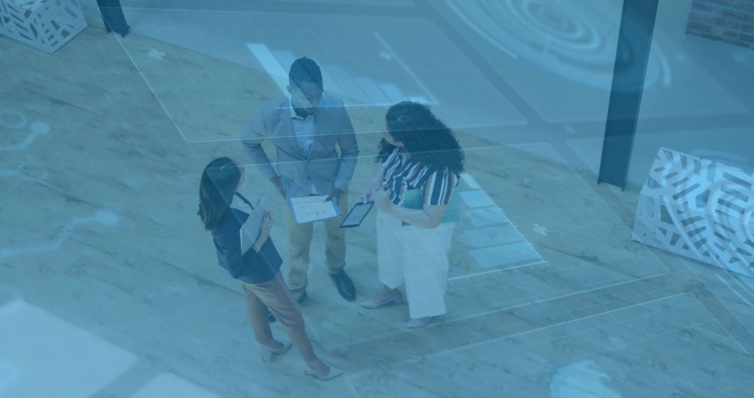 Business Team Collaboration with Technology in Modern Office