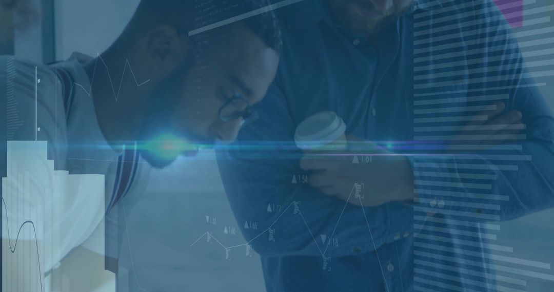 Coworkers Analyzing Data with Digital Overlay of Charts in Office Setting