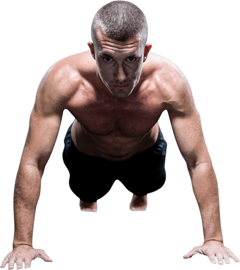 Transparent View: Fit Shirtless Athlete Doing Push Ups