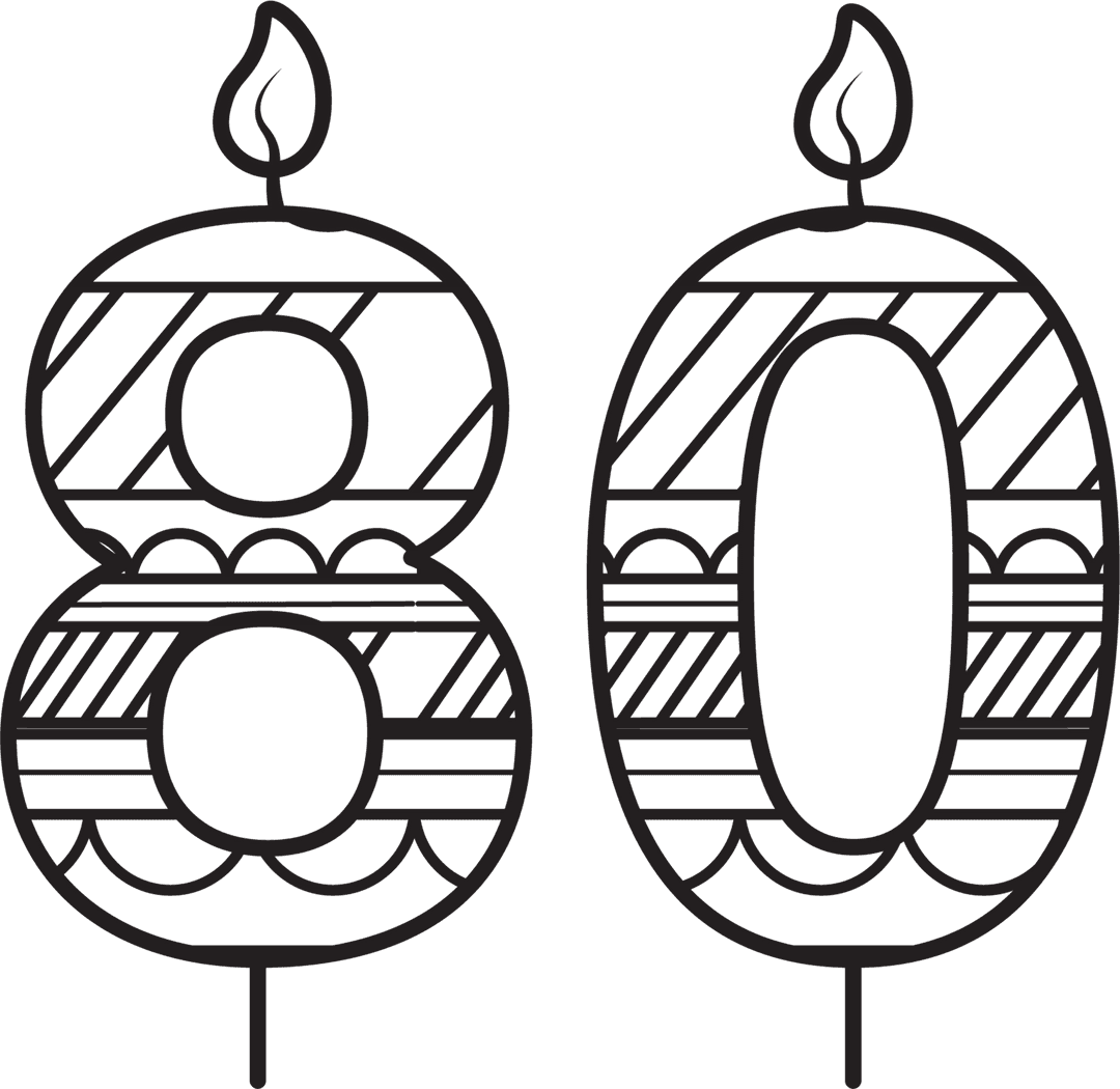 Eighty Birthday Candle Vector Graphic on Transparent Background