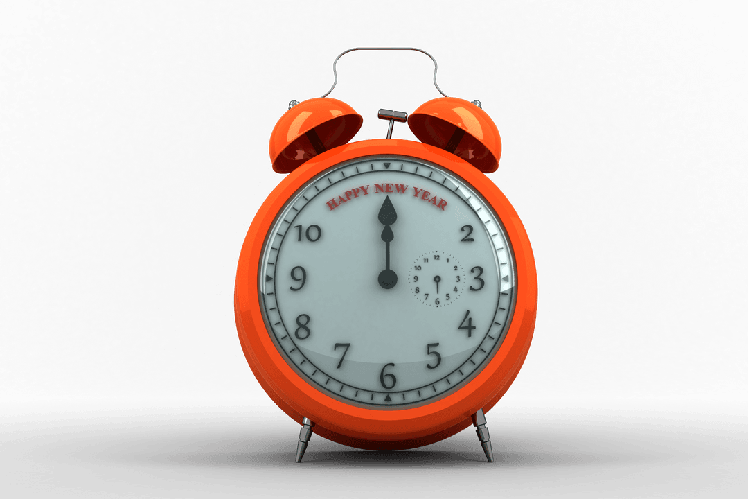 Orange Alarm Clock with New Year Message and Transparent Background