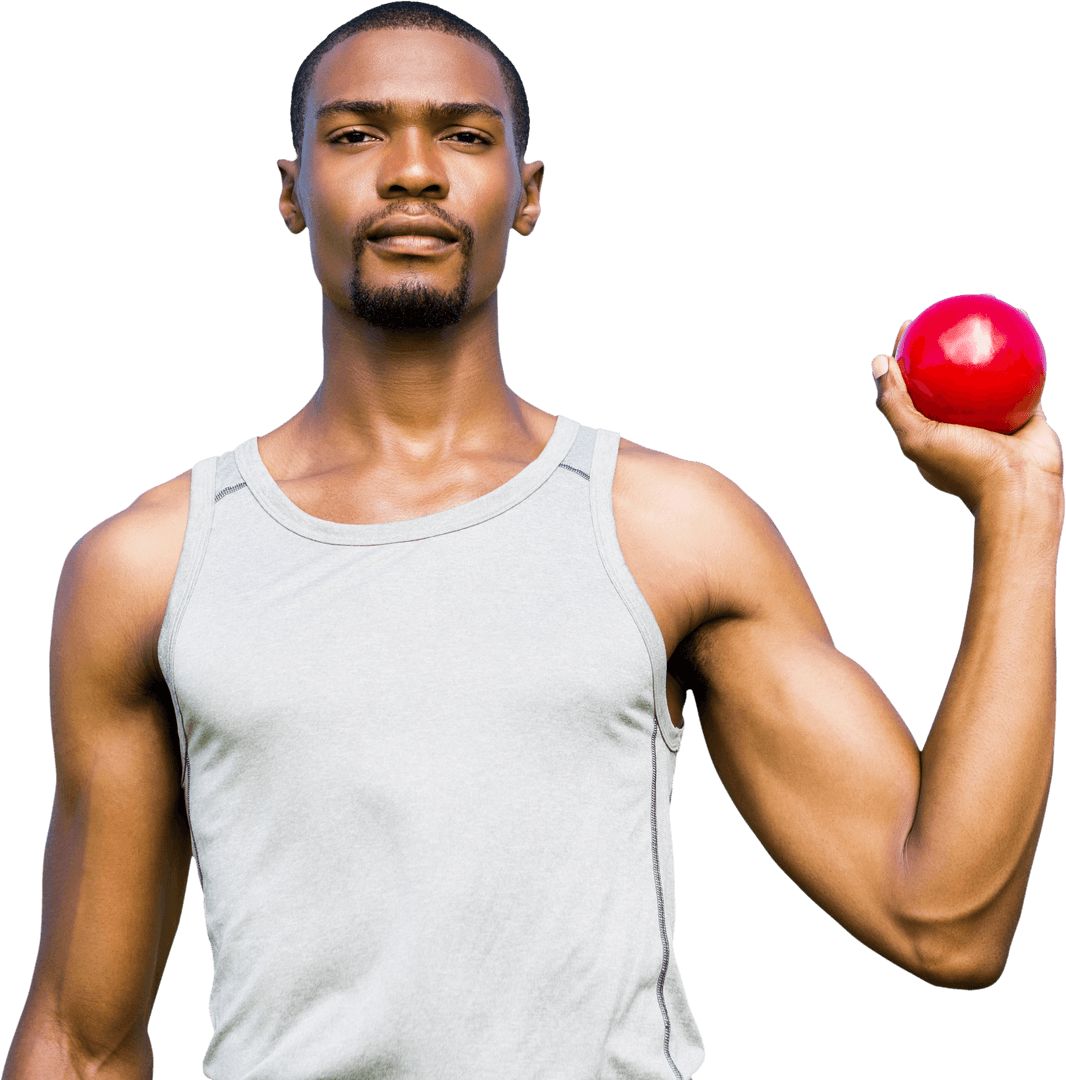 Biracial Man Holding Ball on Transparent Background for Fitness