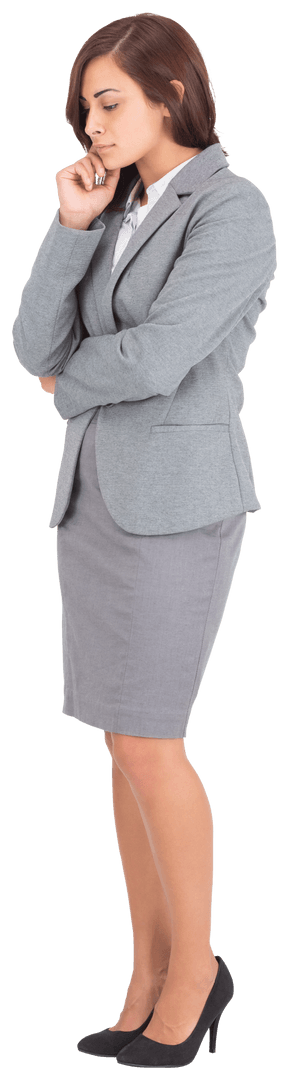 Contemplative Businesswoman on Transparent Background