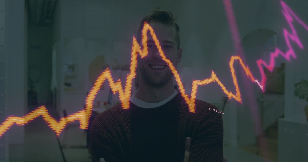 Confident Professional Analyzing Financial Data in Modern Office with Chart Overlay