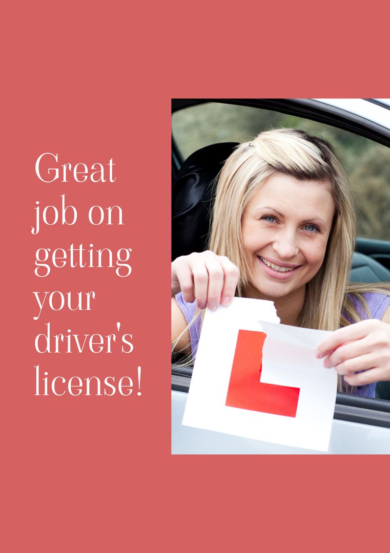 Happy Woman Celebrating Receiving Drivers License in Car - Download Free Stock Templates Pikwizard.com