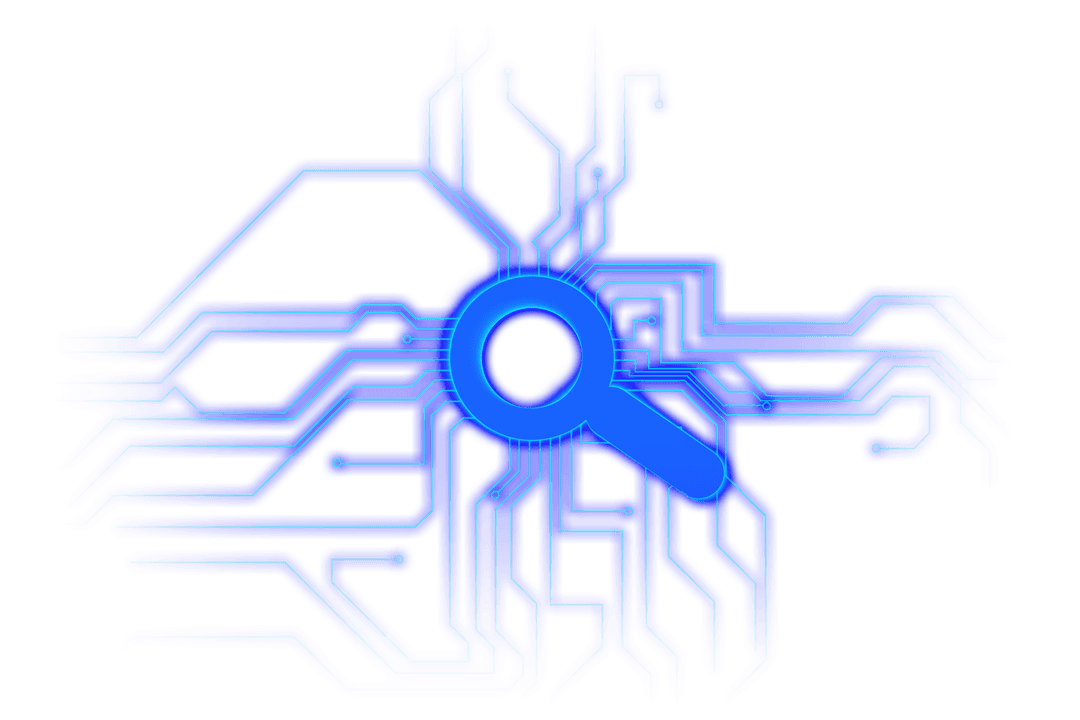 Digital Circuit with Magnifying Glass Icon on Transparent Background