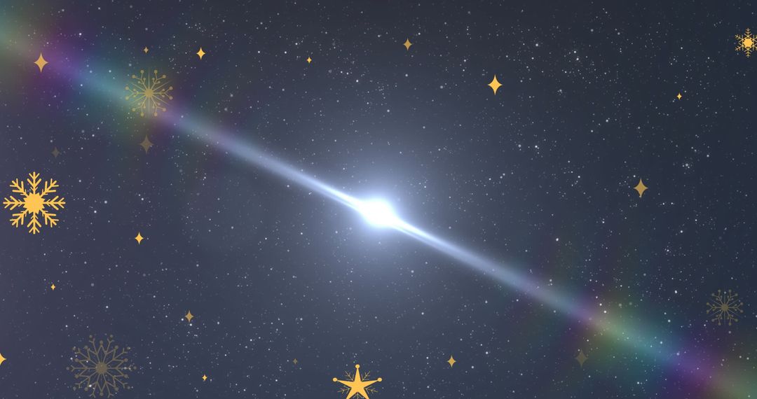 Radiant Light with Snowflakes and Stars on Night Sky