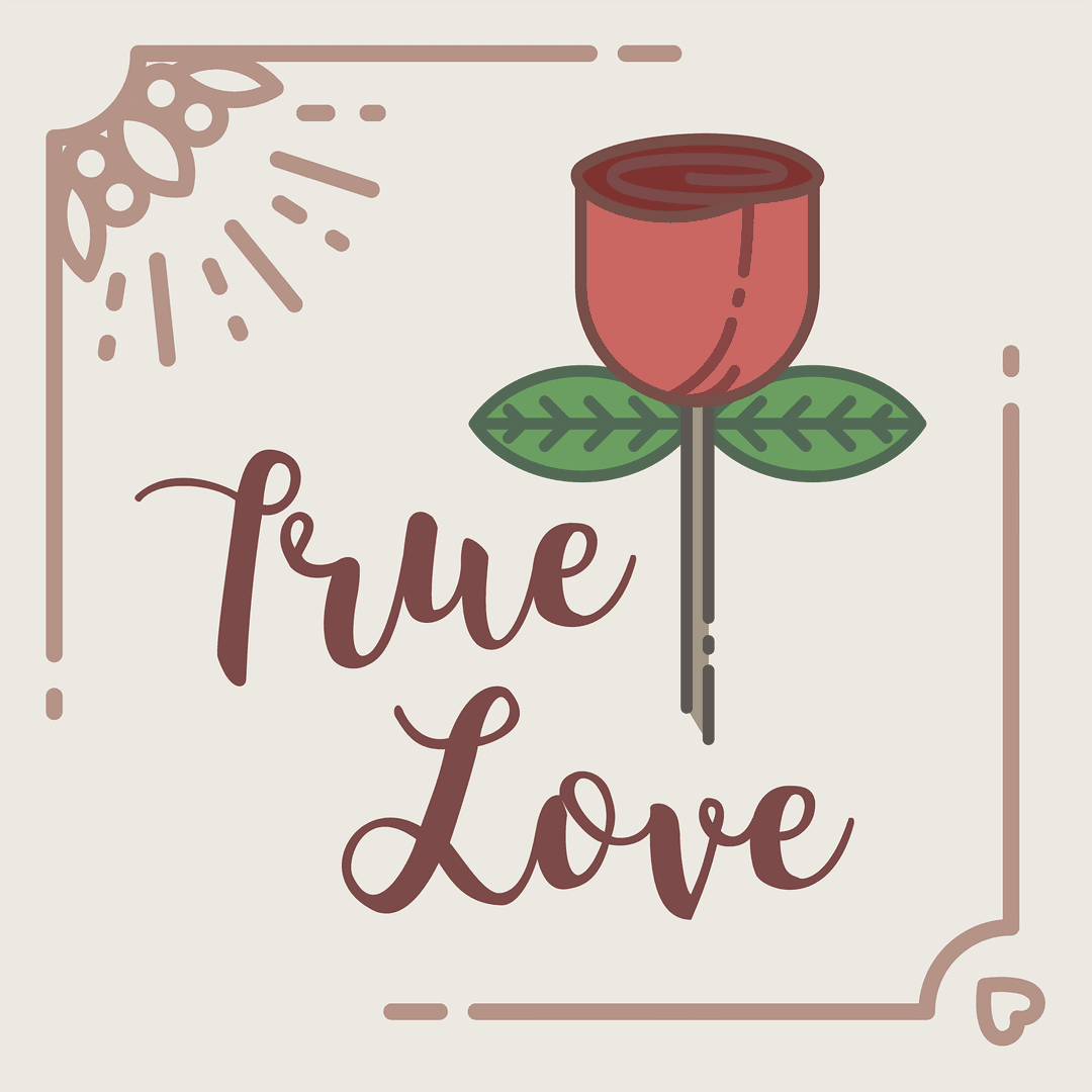 True Love Text with Rose on Transparent Background Illustration