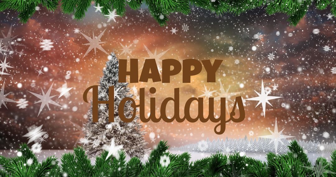 Festive Winter Holiday Greeting Card with Frosted Pine Tree