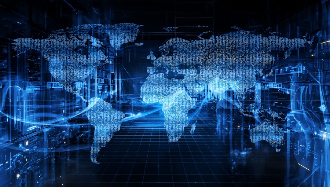 Binary Code World Map in Modern Data Center Environment